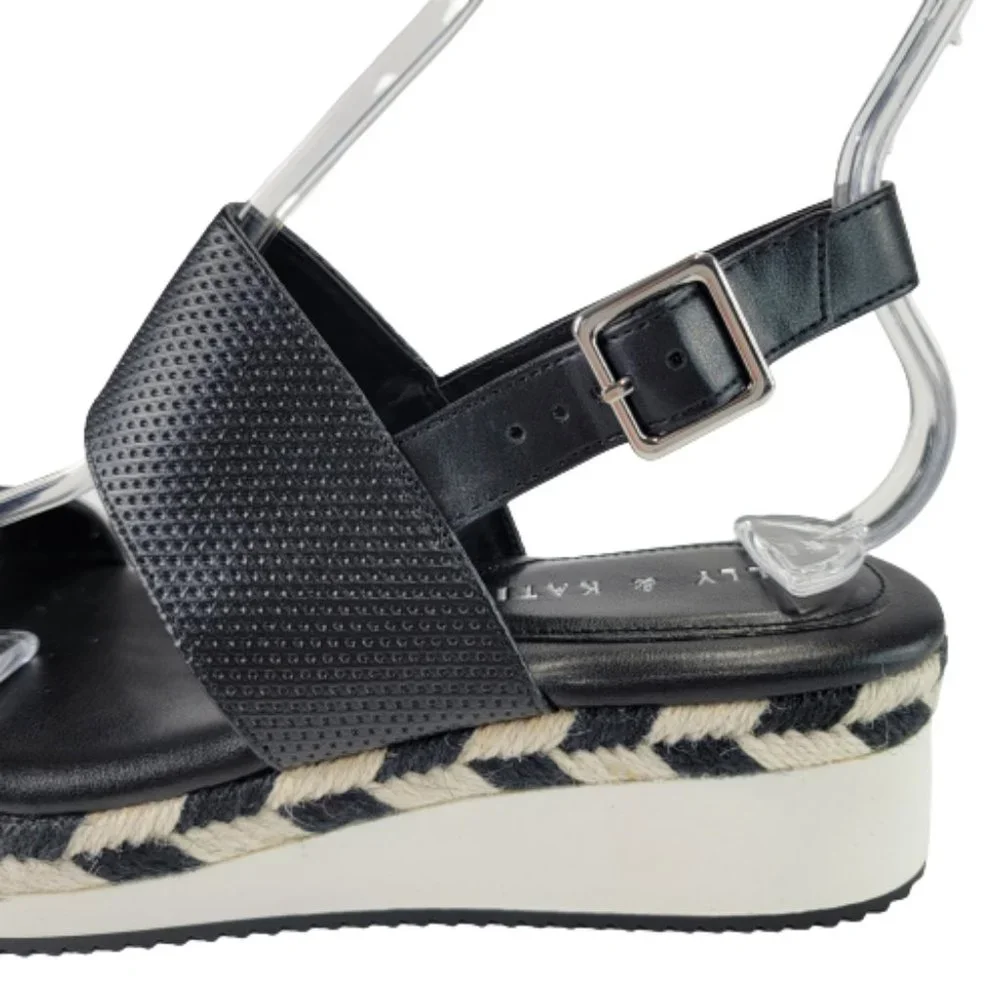 Kelly & Katie Poliana Espadrille Black White Platform Wedge Sandal Shoes Sz 8 - Picture 6 of 12